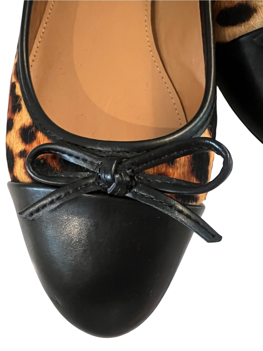 J. Crew Leopard Print Calf Hair Ballet Flats Black Cap Toe & Feminine Bow- 7 1/2 - Picture 5 of 7